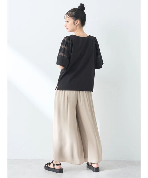 earth music&ecology  袖レースプルオーバー  ブラック セール】フレア袖レースプルオーバー（Tシャツ/カットソー