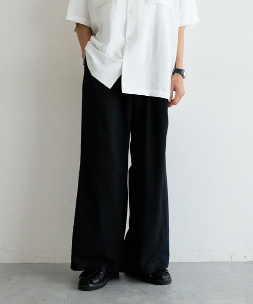 REmastered（リマスタード）の「【REmastered】ストライプ切り替え/ワイドドレープパンツ（スラックス・メンズ・ブラック/ネイビー・LARGE/MEDIUM）」の6枚目の写真