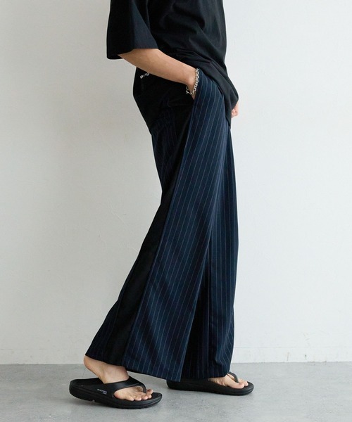 REmastered（リマスタード）の「【REmastered】ストライプ切り替え/ワイドドレープパンツ（スラックス・メンズ・ブラック/ネイビー・LARGE/MEDIUM）」の8枚目の写真