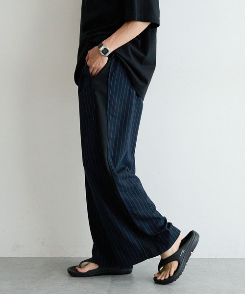 REmastered（リマスタード）の「【REmastered】ストライプ切り替え/ワイドドレープパンツ（スラックス・メンズ・ブラック/ネイビー・LARGE/MEDIUM）」の10枚目の写真