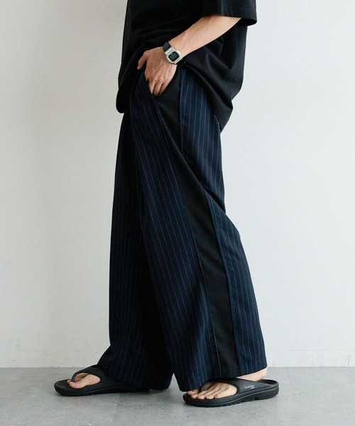 REmastered（リマスタード）の「【REmastered】ストライプ切り替え/ワイドドレープパンツ（スラックス・メンズ・ブラック/ネイビー・LARGE/MEDIUM）」の11枚目の写真