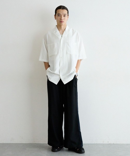 REmastered（リマスタード）の「【REmastered】ストライプ切り替え/ワイドドレープパンツ（スラックス・メンズ・ブラック/ネイビー・LARGE/MEDIUM）」の3枚目の写真