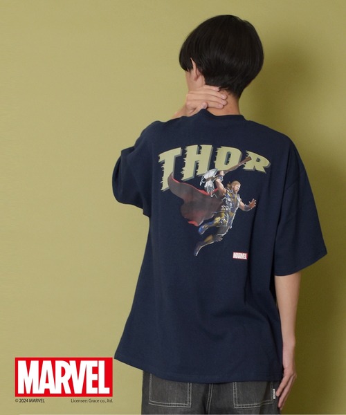 GLAZOS(グラソス)の「【大人向けサイズあり】【MARVEL】ソー/バックプリントビッグTシャツ(Tシャツ/カットソー・キッズ・ネイビー/ホワイト・LL/L/M/S)」の1枚目の写真
