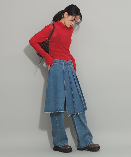 Ray BEAMS(レイビームス)の「ガーゼ フライス タートルネック トップス(Tシャツ/カットソー・レディース・レッド/ブラック/アイボリー・ONE SIZE)」の14枚目の写真