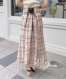 BackレースUPチュールチェックマーメイドスカート