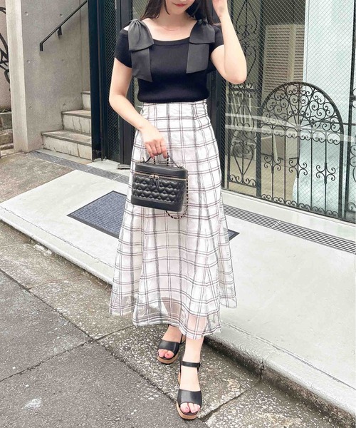 INGNI（イング）の「BackレースUPチュールチェックマーメイドスカート（スカート・レディース・ベージュ/オフホワイト/ブラック・FREE）」の6枚目の写真