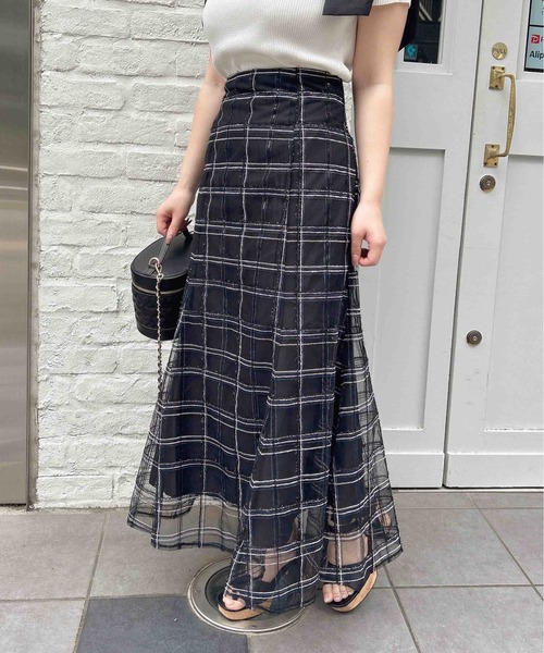 INGNI（イング）の「BackレースUPチュールチェックマーメイドスカート（スカート・レディース・ベージュ/オフホワイト/ブラック・FREE）」の9枚目の写真