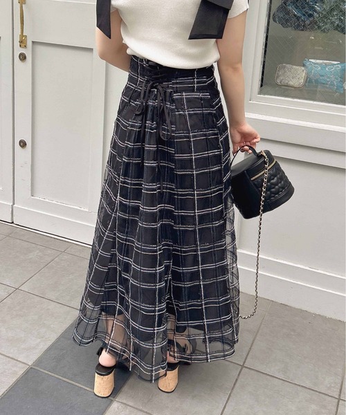 INGNI（イング）の「BackレースUPチュールチェックマーメイドスカート（スカート・レディース・ベージュ/オフホワイト/ブラック・FREE）」の11枚目の写真