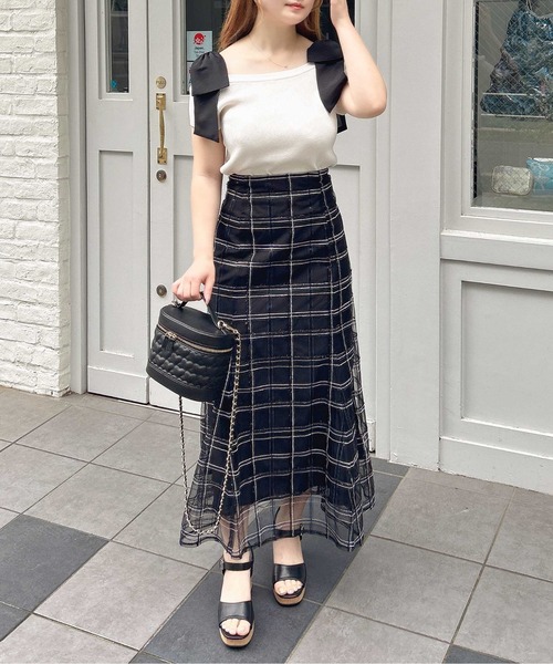 INGNI（イング）の「BackレースUPチュールチェックマーメイドスカート（スカート・レディース・ベージュ/オフホワイト/ブラック・FREE）」の12枚目の写真