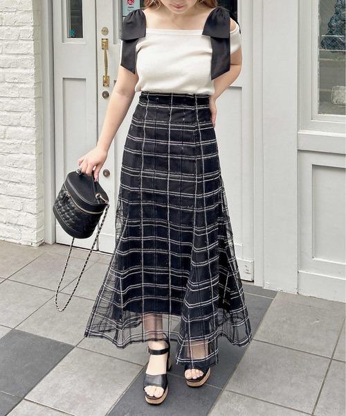 INGNI（イング）の「BackレースUPチュールチェックマーメイドスカート（スカート・レディース・ベージュ/オフホワイト/ブラック・FREE）」の13枚目の写真