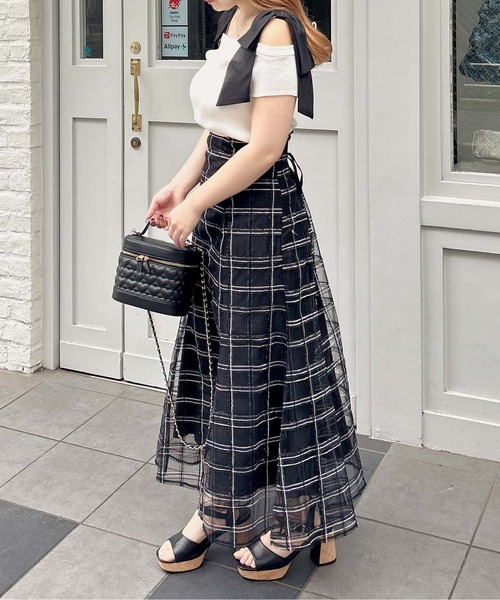 INGNI（イング）の「BackレースUPチュールチェックマーメイドスカート（スカート・レディース・ベージュ/オフホワイト/ブラック・FREE）」の14枚目の写真