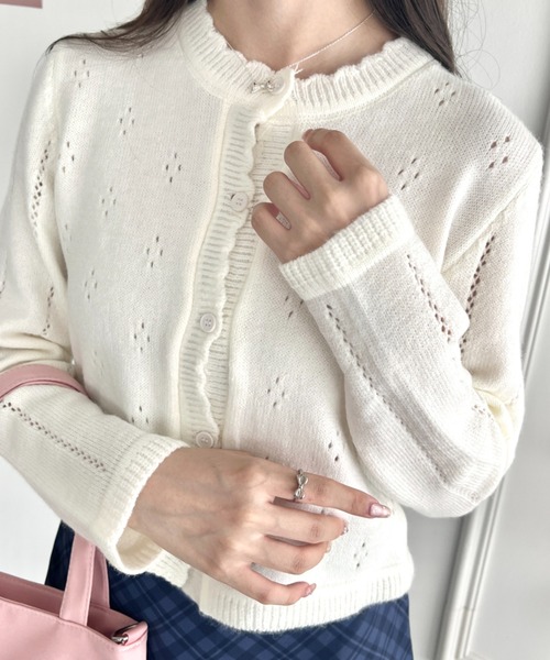 極美品♡ルネ♡ボレロカーディガン Loueme（ルエム）の「透かし編みスカラップニットカーディガン