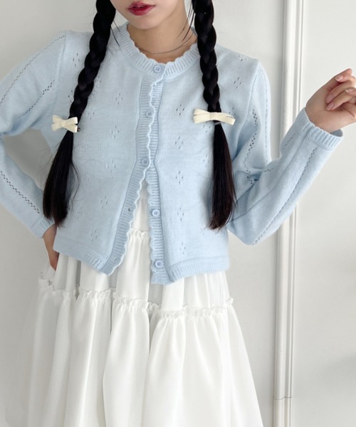 Loueme（ルエム）の「透かし編みスカラップニットカーディガン