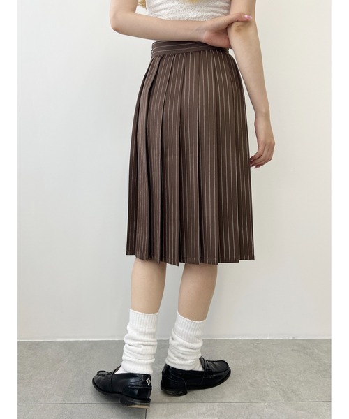 ◆完売前に◆【MiuMiu】プリーツピンストライプ ミディスカート MIUMIU】ミュウミュウ ピンストライプ プリーツ スカート ボトムス