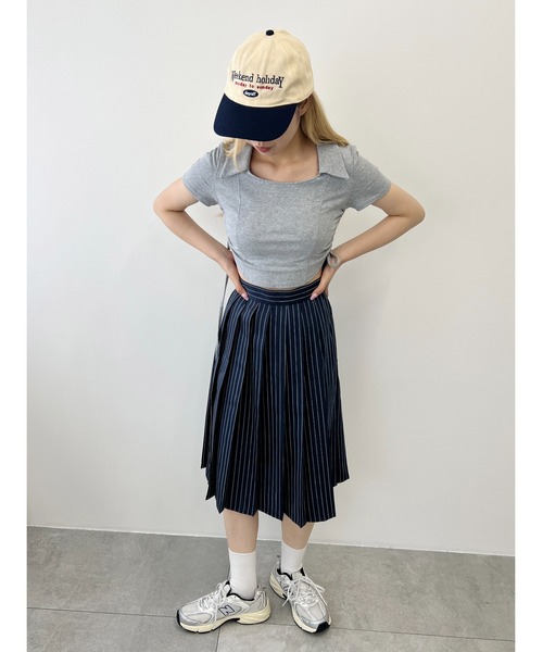 モードに躍る*miumiu*プリーツピンストライプミディスカート MIUMIU】ミュウミュウ ピンストライプ プリーツ スカート ボトムス