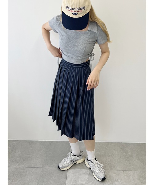プリーツスカート ミントグリーン 紫ストライプ ストライププリーツスカート