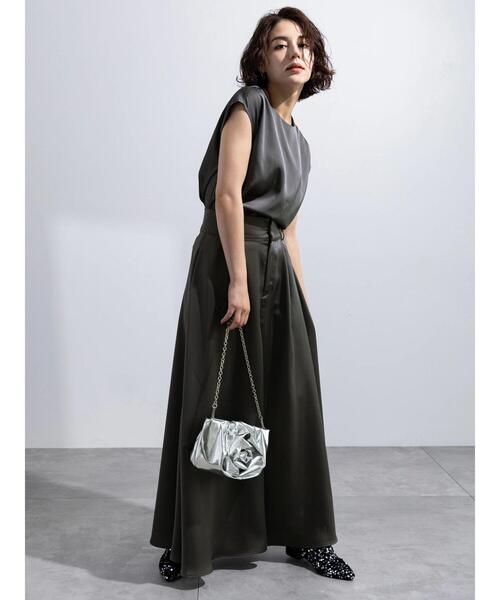 Te chichi（テチチ）の「サテンスーパーワイドガウチョ（セットアップ可）（その他パンツ・レディース・ベージュ/チャコールグレー・F）」の7枚目の写真