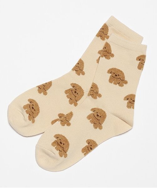 LOVETOXIC(ラブトキシック)の「ワンチャン柄クルーソックス(ソックス/靴下・キッズ・ベージュ/オフホワイト/ブラック・FREE)」の3枚目の写真