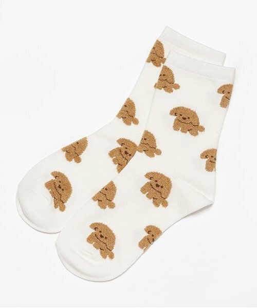 LOVETOXIC(ラブトキシック)の「ワンチャン柄クルーソックス(ソックス/靴下・キッズ・ベージュ/オフホワイト/ブラック・FREE)」の1枚目の写真