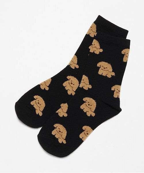 LOVETOXIC(ラブトキシック)の「ワンチャン柄クルーソックス(ソックス/靴下・キッズ・ベージュ/オフホワイト/ブラック・FREE)」の2枚目の写真