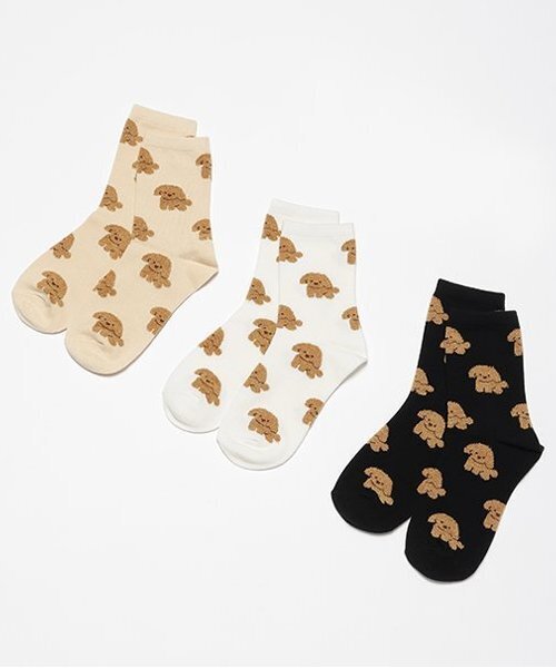 LOVETOXIC(ラブトキシック)の「ワンチャン柄クルーソックス(ソックス/靴下・キッズ・ベージュ/オフホワイト/ブラック・FREE)」の7枚目の写真