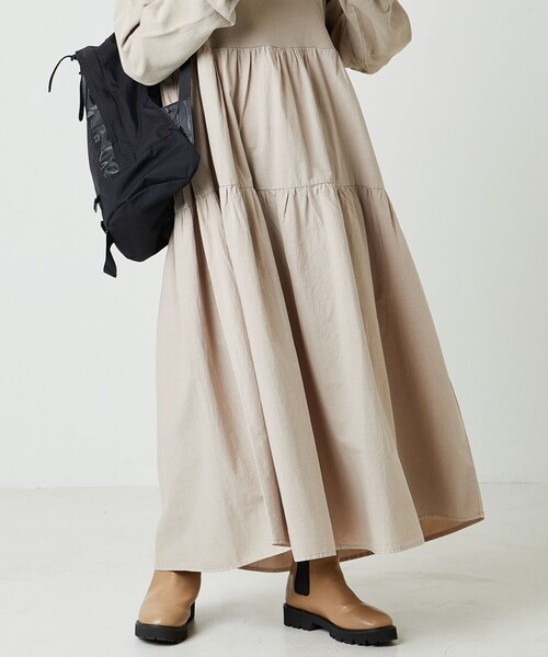 セール】限定展開 ピグメント加工 ティアード 切り替え ワンピース