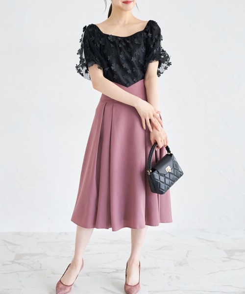 tocco closet(トッコ クローゼット)の「立体フラワー付きバルーンスリーブチュールブラウス(シャツ/ブラウス・レディース・ブラック/ライトベージュ・M)」の3枚目の写真