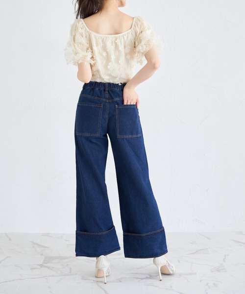 tocco closet(トッコ クローゼット)の「立体フラワー付きバルーンスリーブチュールブラウス(シャツ/ブラウス・レディース・ブラック/ライトベージュ・M)」の10枚目の写真