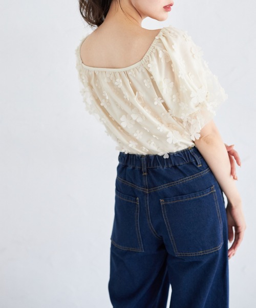 tocco closet(トッコ クローゼット)の「立体フラワー付きバルーンスリーブチュールブラウス(シャツ/ブラウス・レディース・ブラック/ライトベージュ・M)」の11枚目の写真