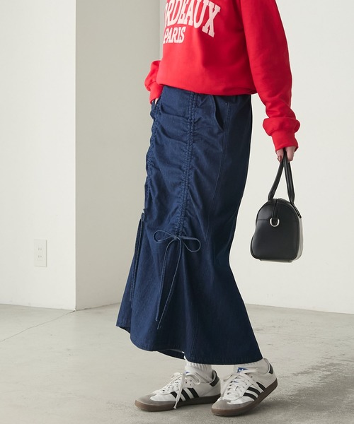 BONLECILL（ボンルシール）の「ドロストダブルリボンデニムスカート（デニムスカート・レディース・ブルー/ブラック/ネイビー・L/S/M）」の5枚目の写真