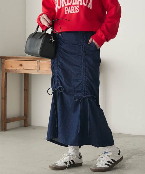 BONLECILL（ボンルシール）の「ドロストダブルリボンデニムスカート（デニムスカート・レディース・ブルー/ブラック/ネイビー・L/S/M）」の10枚目の写真