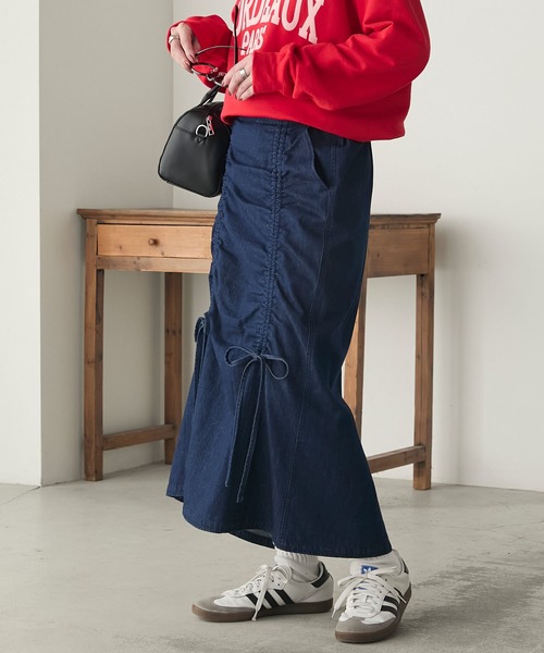 BONLECILL（ボンルシール）の「ドロストダブルリボンデニムスカート（デニムスカート・レディース・ブルー/ブラック/ネイビー・L/S/M）」の11枚目の写真