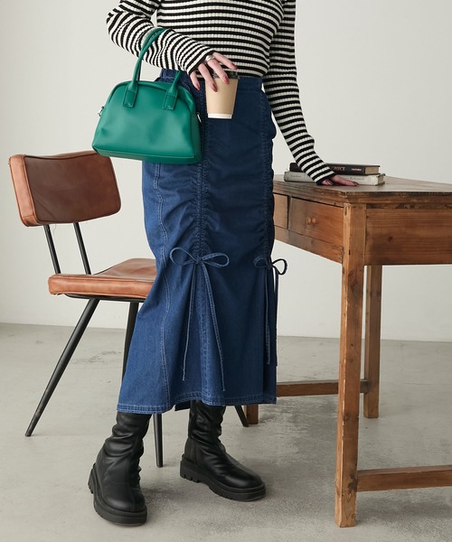 BONLECILL（ボンルシール）の「ドロストダブルリボンデニムスカート（デニムスカート・レディース・ブルー/ブラック/ネイビー・L/S/M）」の12枚目の写真