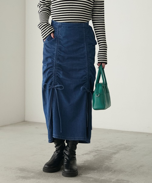 BONLECILL（ボンルシール）の「ドロストダブルリボンデニムスカート（デニムスカート・レディース・ブルー/ブラック/ネイビー・L/S/M）」の13枚目の写真