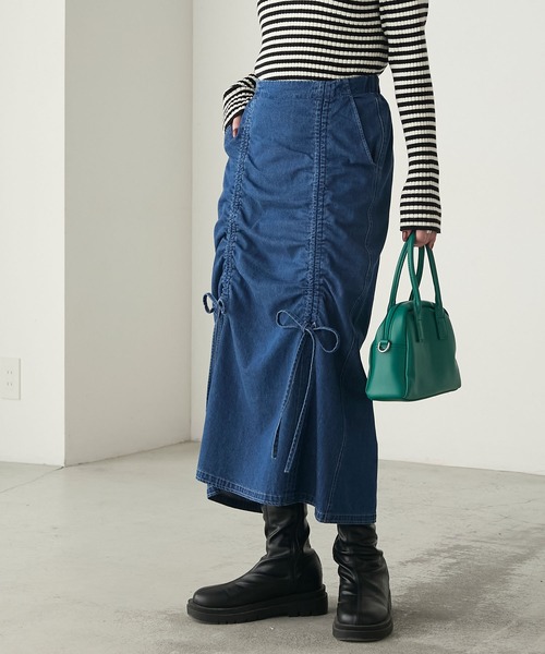 BONLECILL（ボンルシール）の「ドロストダブルリボンデニムスカート（デニムスカート・レディース・ブルー/ブラック/ネイビー・L/S/M）」の14枚目の写真