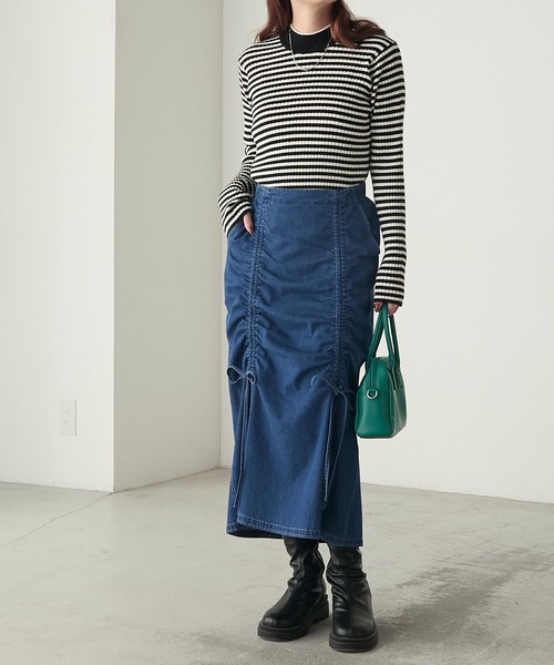 BONLECILL（ボンルシール）の「ドロストダブルリボンデニムスカート（デニムスカート・レディース・ブルー/ブラック/ネイビー・L/S/M）」の16枚目の写真