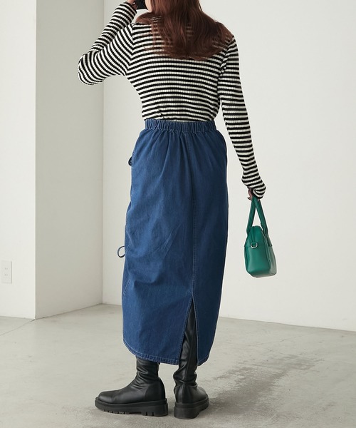 BONLECILL（ボンルシール）の「ドロストダブルリボンデニムスカート（デニムスカート・レディース・ブルー/ブラック/ネイビー・L/S/M）」の17枚目の写真