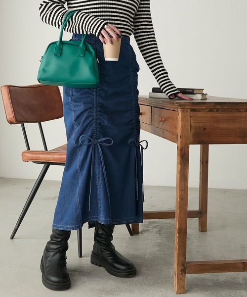 BONLECILL（ボンルシール）の「ドロストダブルリボンデニムスカート（デニムスカート・レディース・ブルー/ブラック/ネイビー・L/S/M）」の19枚目の写真