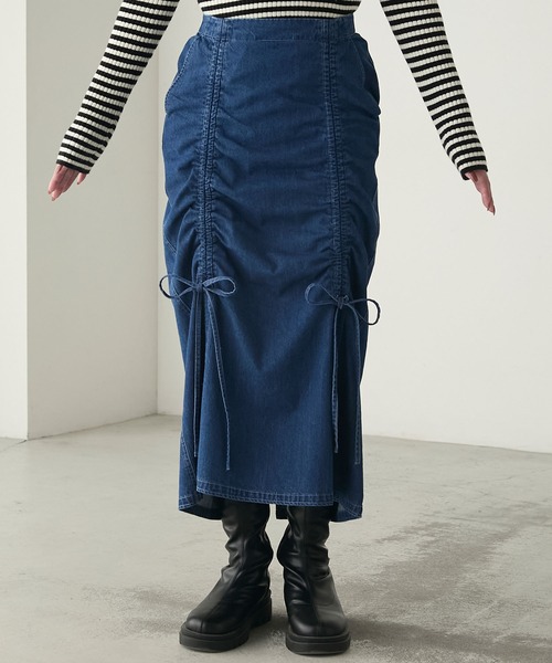 BONLECILL（ボンルシール）の「ドロストダブルリボンデニムスカート（デニムスカート・レディース・ブルー/ブラック/ネイビー・L/S/M）」の20枚目の写真
