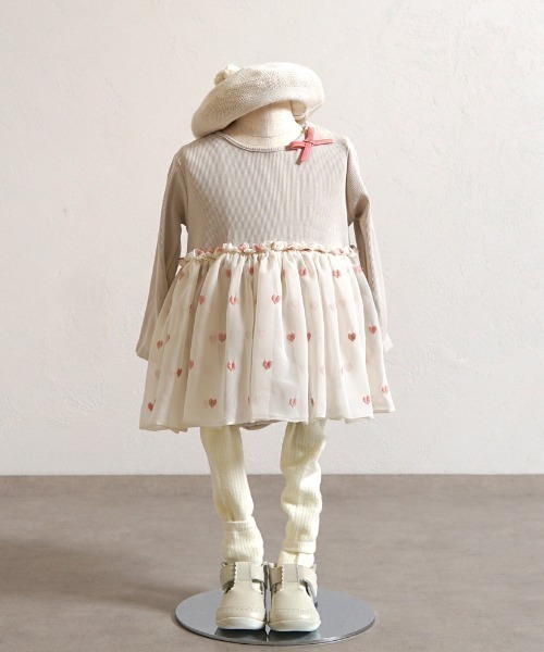 10mois（ディモワ）の「【10mois(ディモワ)】 ハート刺繍ボディオール 70cm・80cm（ロンパース・キッズ・アイボリー/ピンク・70cm/80ｃｍ）」の5枚目の写真