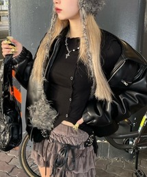 FLAREUP | 韓国ブランド FLAREUP フレアアップ One-Shoulder Lettuce Stitch Cardigan ワンショルダーステッチトップス 長袖Tシャツ レイヤードTシャツ ロンT 韓国ファッション 韓国ストリート ストリートファッション(カーディガン/ボレロ)