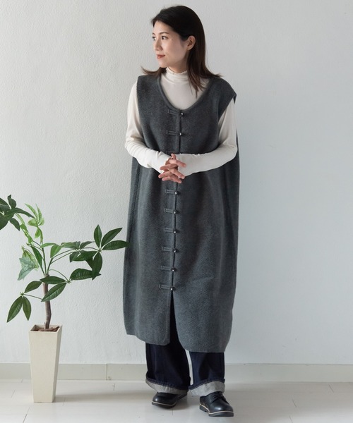 LOSUCA(ロスカ)の「レイヤードジレニットワンピース / ニットベスト ジャガード 大人カジュアル オケージョン ナチュラル フレンチ レトロ ヴィンテージ(ワンピース・レディース・オフホワイト/ブラック/グレー・FREE)」の3枚目の写真