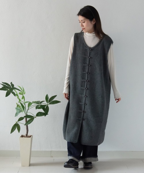 LOSUCA(ロスカ)の「レイヤードジレニットワンピース / ニットベスト ジャガード 大人カジュアル オケージョン ナチュラル フレンチ レトロ ヴィンテージ(ワンピース・レディース・オフホワイト/ブラック/グレー・FREE)」の4枚目の写真