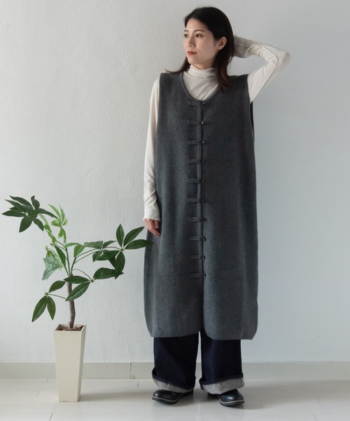 LOSUCA(ロスカ)の「レイヤードジレニットワンピース / ニットベスト ジャガード 大人カジュアル オケージョン ナチュラル フレンチ レトロ ヴィンテージ(ワンピース・レディース・オフホワイト/ブラック/グレー・FREE)」の6枚目の写真