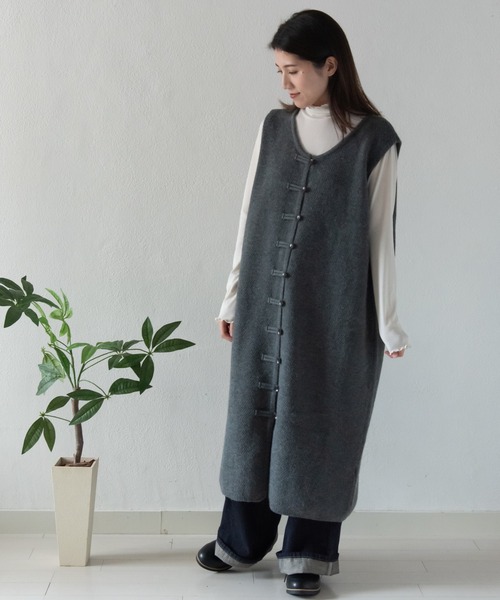 LOSUCA(ロスカ)の「レイヤードジレニットワンピース / ニットベスト ジャガード 大人カジュアル オケージョン ナチュラル フレンチ レトロ ヴィンテージ(ワンピース・レディース・オフホワイト/ブラック/グレー・FREE)」の7枚目の写真