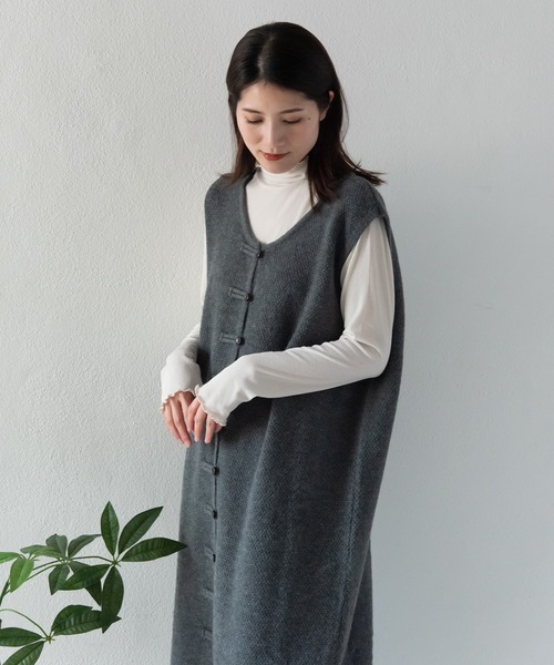 LOSUCA(ロスカ)の「レイヤードジレニットワンピース / ニットベスト ジャガード 大人カジュアル オケージョン ナチュラル フレンチ レトロ ヴィンテージ(ワンピース・レディース・オフホワイト/ブラック/グレー・FREE)」の8枚目の写真