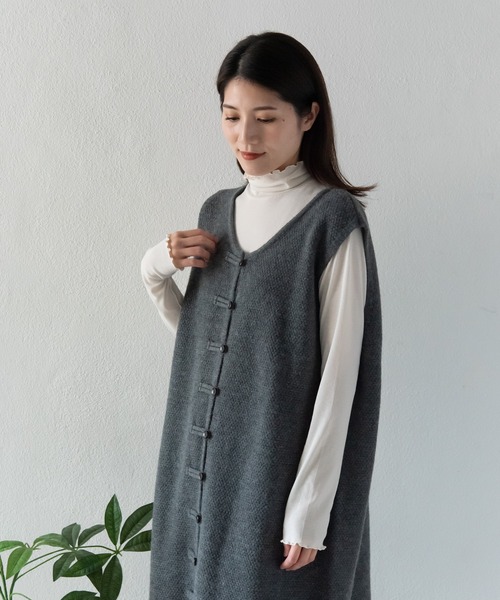 LOSUCA(ロスカ)の「レイヤードジレニットワンピース / ニットベスト ジャガード 大人カジュアル オケージョン ナチュラル フレンチ レトロ ヴィンテージ(ワンピース・レディース・オフホワイト/ブラック/グレー・FREE)」の10枚目の写真