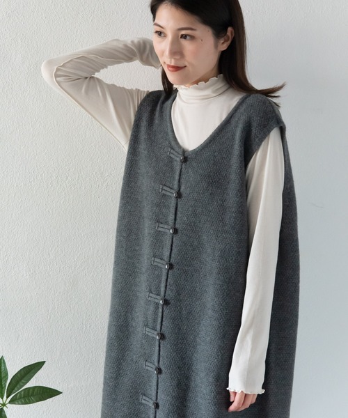 LOSUCA(ロスカ)の「レイヤードジレニットワンピース / ニットベスト ジャガード 大人カジュアル オケージョン ナチュラル フレンチ レトロ ヴィンテージ(ワンピース・レディース・オフホワイト/ブラック/グレー・FREE)」の11枚目の写真