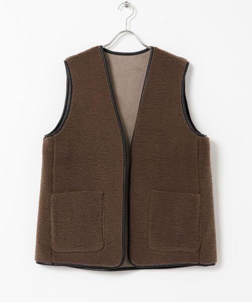 ITEMS URBANRESEARCH（アイテムズ アーバンリサーチ）の「リバーシブルムートンボアベスト（その他アウター・レディース・アイボリー/モカ・FREE）」の4枚目の写真