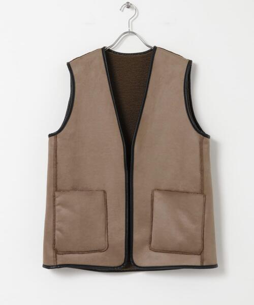 ITEMS URBANRESEARCH（アイテムズ アーバンリサーチ）の「リバーシブルムートンボアベスト（その他アウター・レディース・アイボリー/モカ・FREE）」の5枚目の写真